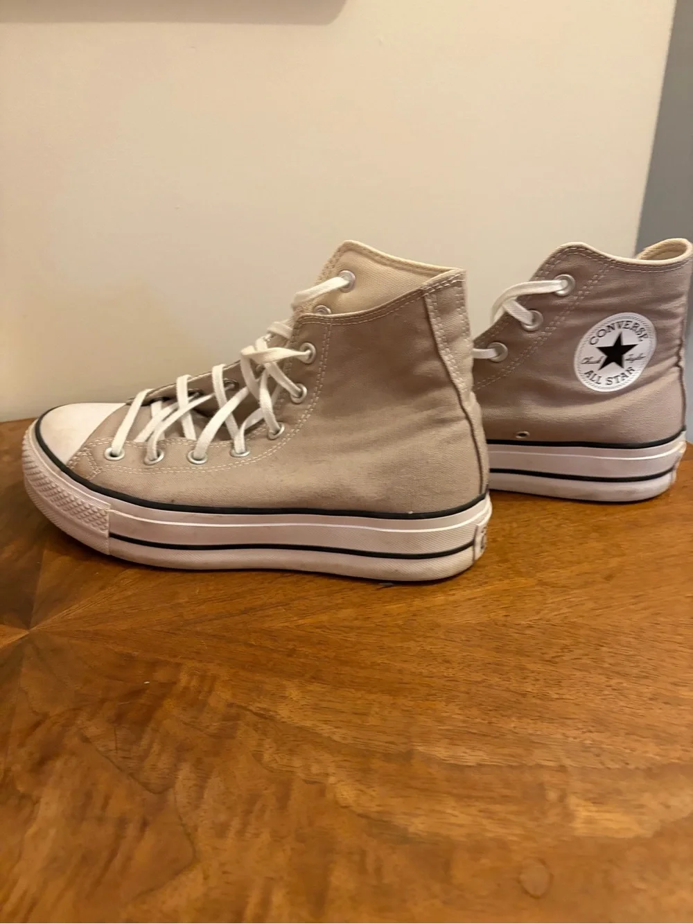 High-Top Canvas Sneakers in Light Beige - Neutral Casual Style